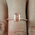 thumbnail image 1 of 1.50 Carat Peach Pink Morganite (7x5mm Emerald Cut Morganite) and Diamond Moissanite Engagement Ring with 18k Gold Plating, 1 of 4