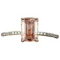 1.50 Carat Peach Pink Real Morganite (emerald cut Real Morganite) and Man made diamond moissanite Engagement Ring Sterling Silver with 18k Gold Plating