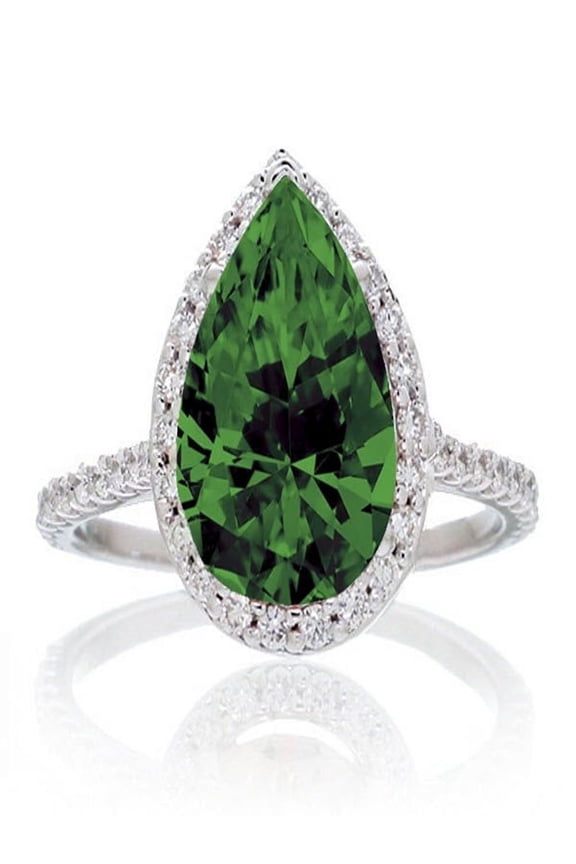 1.50 Carat Pear Cut Emerald Halo Desiger Engagement for Woman on 10k White Gold