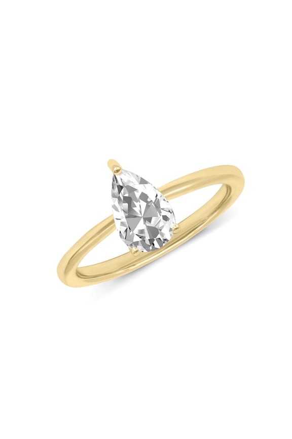 1.50 Carat - Pear Cut Lab Grown Basket Regular Shank Setting Solitaire Diamond Engagement Ring in 14K Yellow Gold(Ring Size: 9)