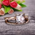thumbnail image 1 of 1.50 Carat Princess Cut Morganite 10k Rose Gold Wedding Set Engagement Ring Art Deco Stacking Matching Wedding Band, 1 of 6