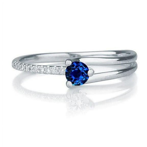1.50 Carat Round Cut Blue Sapphire And Moissanite Diamond Engagement Ring in 10k White Gold