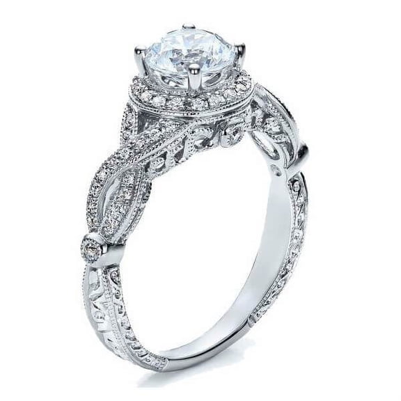 1.50 Carat Round Cut Halo Diamond Moissanite Engagement Ring With 18K White Gold Plating, Gift For Her, Promise Ring, Anniversary Ring