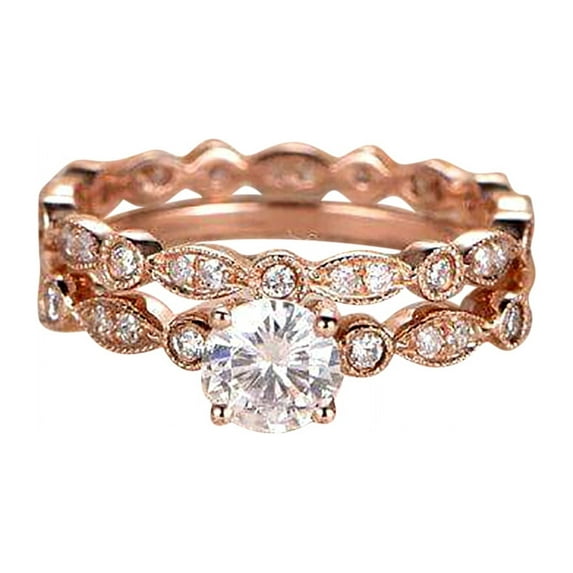 1.50 Carat Round Cut Moissanite Diamond Wedding Ring Set In 10K Rose Gold