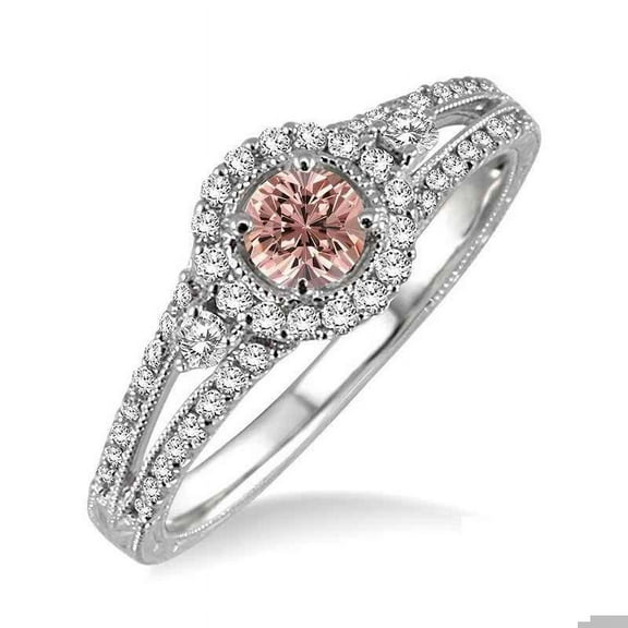 1.50 Carat Round Morganite and Diamond Engagement Ring for Women in 14k White Gold morganite and diamond engagement ring