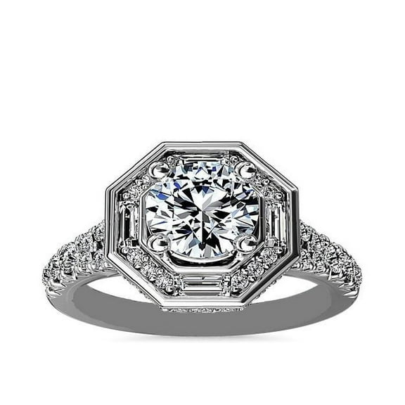 1.50 Carat Round Shape Latest Solitaire with Accents Elegant Genuine Diamond Ring for Anniversary Solid 14K White Gold Size 7