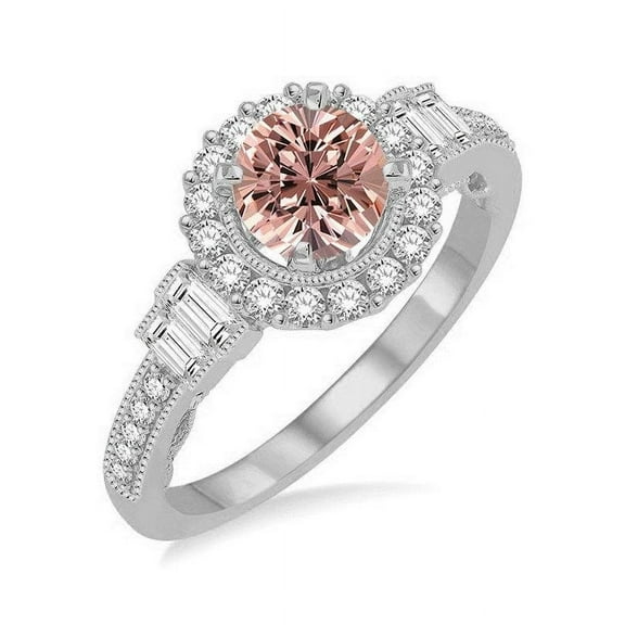 1.50 Carat Round cut Morganite and Diamond Halo Engagement Ring in 14k White Gold affordable morganite & diamond engagement ring