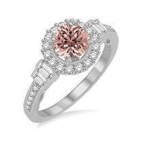 1.50 Carat Round cut Morganite and Diamond Halo Engagement Ring in 14k White Gold affordable morganite & diamond engagement ring