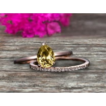 1.50 Carat Solitaire 8x5mm Pear Shape Champagne Diamond Moissanite Engagement Ring With Matching Wedding Band On 10k Rose Gold Bridal Ring Set Surprisingly