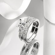 ONELAUGH 1.50 Carat Total Main Ring Princess Cut Moissanite Wedding Bridal Set - Channel Set Three Stone Ring - 18k White Gold Plated 925 Sterling Silver Handmade Ring