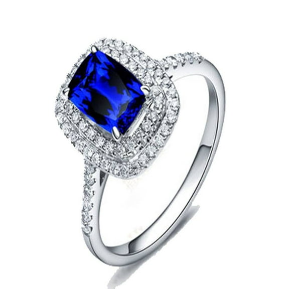 1.50 Carat Vintage Blue Sapphire and Diamond Halo Engagemnet Ring for Women in White Gold