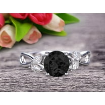 1.50 Carat With Moissanite Diamonds Flower Marquise Cut 10k White Gold Black Diamond Moissanite Engagement Rings