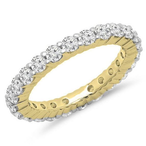 1.50 Carat (ctw) 10K Gold White Cubic Zirconia Ladies Eternity Wedding Stackable Ring Band 1 1/2 CT