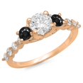 thumbnail image 1 of 1.50 Carat (ctw) 10K Rose Gold Round Black & White Diamond Ladies Bridal 3 Stone Engagement Ring 1 1/2 CT, 1 of 1