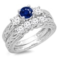 thumbnail image 1 of 1.50 Carat (ctw) 10K White Gold Round Cut Blue Sapphire & White Diamond Ladies Vintage 3 Stone Bridal Engagement Ring Wi, 1 of 1