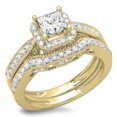 thumbnail image 1 of 1.50 Carat (ctw) 10K Yellow Gold Princess & Round Diamond Ladies Halo Style Bridal Engagement Ring With Matching Band Se, 1 of 1