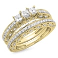 thumbnail image 1 of 1.50 Carat (ctw) 14K Gold Princess & Round White Diamond Engagement 3 Stone Bridal Ring Set 1 1/2 CT, 1 of 1