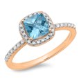 thumbnail image 1 of 1.50 Carat (ctw) 14K Rose Gold Cushion Cut Blue Topaz & Round Cut White Diamond Ladies Bridal Halo Style Engagement Ring, 1 of 1