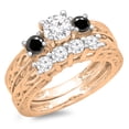 thumbnail image 1 of 1.50 Carat (ctw) 14K Rose Gold Round Cut Black & White Diamond Ladies Vintage 3 Stone Bridal Engagement Ring With Matchi, 1 of 1