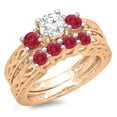 thumbnail image 1 of 1.50 Carat (ctw) 14K Rose Gold Round Cut Red Ruby & White Diamond Ladies Vintage 3 Stone Bridal Engagement Ring With Mat, 1 of 1