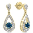 thumbnail image 1 of 1.50 Carat (ctw) 14K Yellow Gold Round Cut Blue & White Diamond Ladies Dangling Drop Earrings 1 1/2 CT, 1 of 1