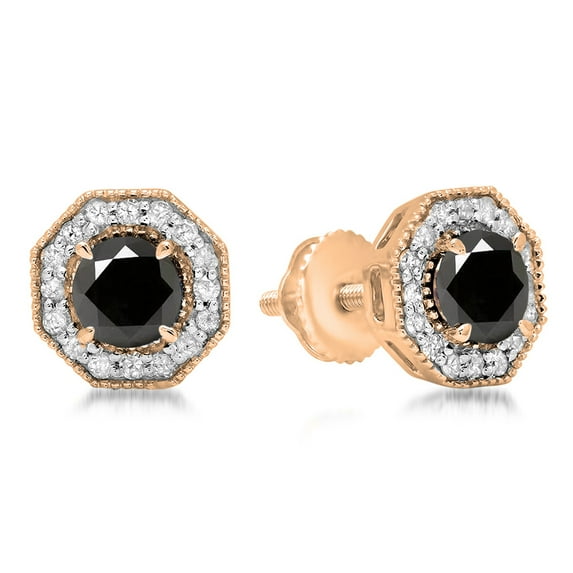 1.50 Carat (ctw) 18K Rose Gold Round Cut Black & White Diamond Ladies Halo Style Stud Earrings 1 1/2 CT