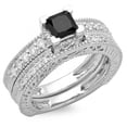 thumbnail image 1 of 1.50 Carat (ctw) 18K White Gold Princess Cut Black & Round White Diamond Ladies Bridal Vintage Engagement Ring With Matc, 1 of 1