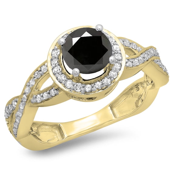 1.50 Carat (ctw) 18K Yellow Gold Round White & Black Diamond Ladies Bridal Split Shank Halo Engagement Ring 1 1/2 CT