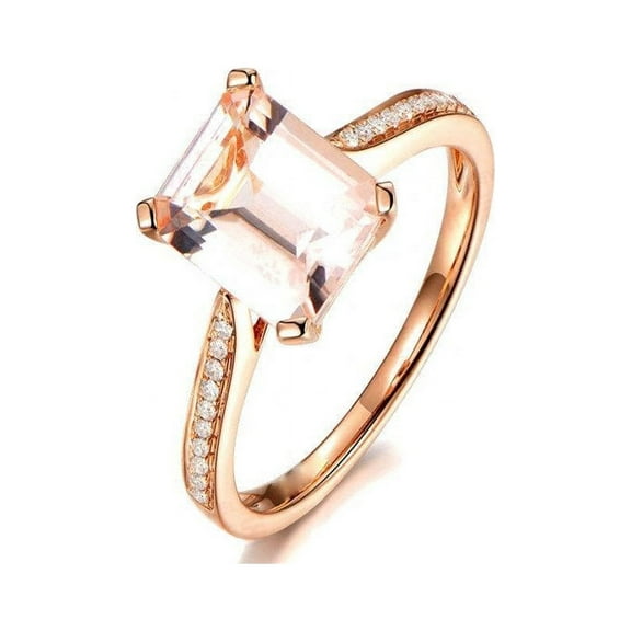 1.50 Carat emerald cut Morganite and Diamond Engagement Ring in 14k Rose Gold morganite & diamond engagement ring