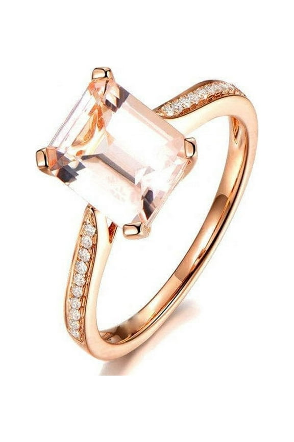 1.50 Carat emerald cut Morganite and Diamond Engagement Ring in 14k Rose Gold morganite & diamond engagement ring