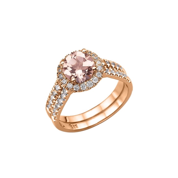 1.50 Carat natural peach/pink VS Morganite Ring with Diamonds 14K Rose Gold Halo Double Shank natural