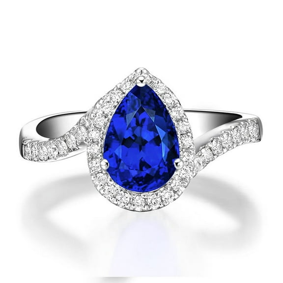 1.50 Carat pear cut Sapphire and Diamond curved Engagement Ring for Women in White Gold