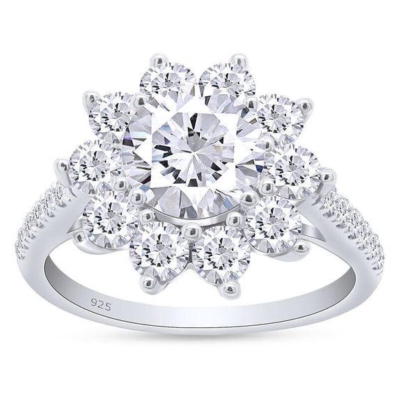 1.50 Carats Round Moissanite Solitaire Halo Engagement Ring,18K White Gold Plated Ring /925 Sterling Silver Ring