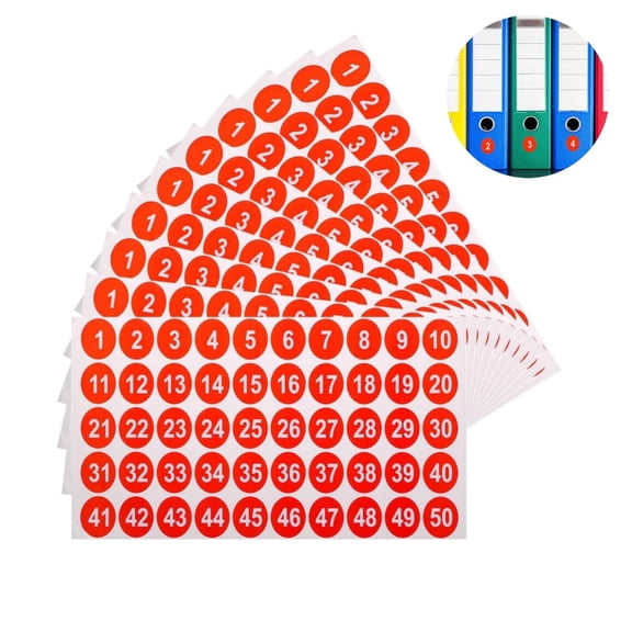 1-50 Consecutive Number Stickers,Yahome Portable Inventory Storage Labels,1 inch Durable Self Adhesive Decal for Daily Use,10 Sheets