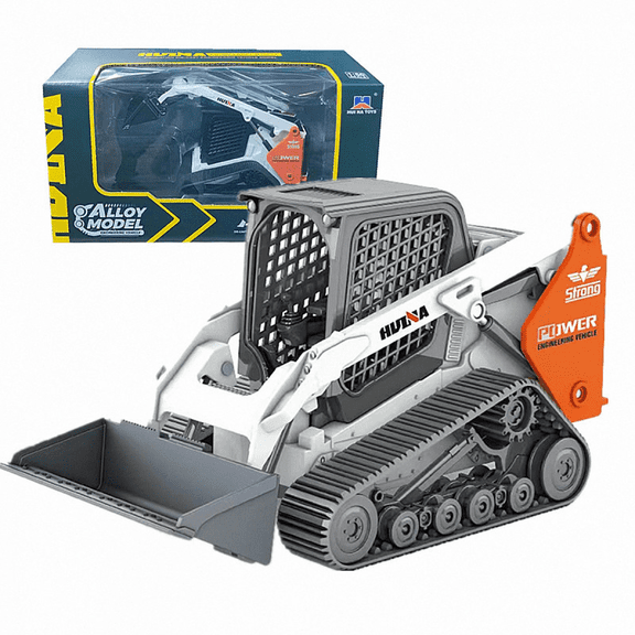 1/50 Construction Truck Toy for Kids 3 in 1 Skid Steer Loader with Forklift and Grab Shovel Construction Vehicle for Boys Gifts-White