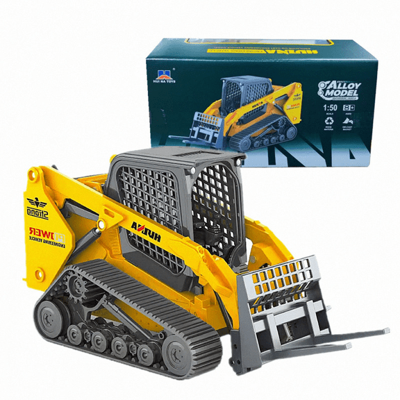 1/50 Construction Truck Toy for Kids 3 in 1 Skid Steer Loader with Forklift and Grab Shovel Construction Vehicle for Boys Gifts-Yellow