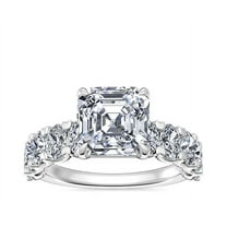 1.50 Ct Asscher Shaped Real Diamond Wonderful Solitaire with Accents Elegant Engagement Ring for her Solid 14K White Gold Size 7