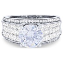 1.50 Ct Beautiful Designer Solitaire with Accents Excellent Round Cut Natural Diamond Engagement Ring for her Solid 14K White Gold Size 7