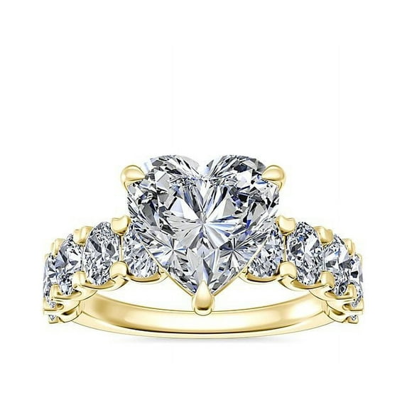 1.50 Ct Brilliant Heart Cut Natural Diamond Elegant Solitaire with Accents Wedding Ring for her Solid 14K Yellow Gold Size 6