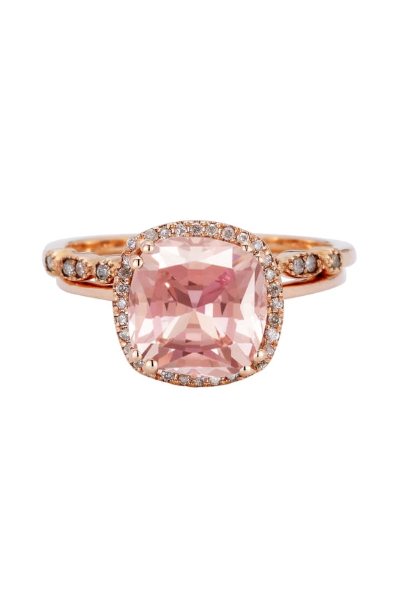 1.50 Ct Cushion Cut Halo Morganite Stone Engagment Rings In Solid 10K Rose Gold