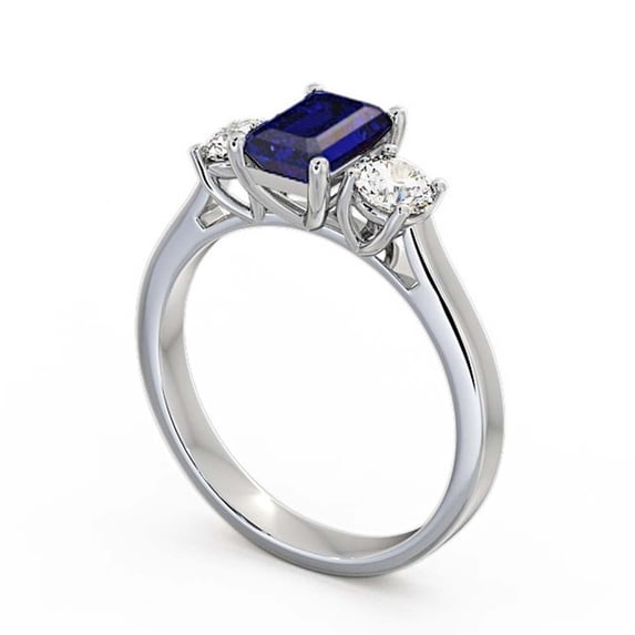 1.50 Ct Emerald Cut Blue Sapphire Real Diamond Unique Three Stone Ring for Engagement 14K White Gold Size 9
