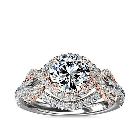 1.50 Ct Excellent Round Cut Natural Diamond Stunning Two Tone Solitaire with Accents Ring for Engagement Solid 14K White Gold Size 7