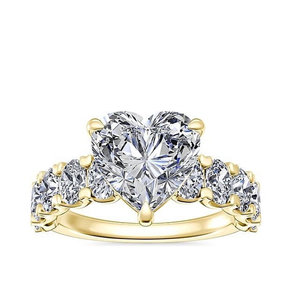1.50 Ct Heart Cut IGI Certified Lab Grown Diamond Stylish Solitaire with Accents Ring for Anniversary Solid 14K Yellow Gold Size 4