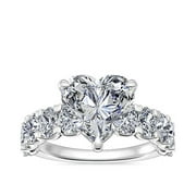 DIAMOND-CAPITALS 1.50 Ct Heart Shaped Real Diamond Beautiful Solitaire with Accents Engagement Ring for her Solid 14K White Gold Size 7