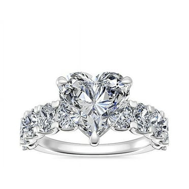 1.50 Ct Heart Shaped Real Diamond Beautiful Solitaire with Accents Engagement Ring for her Solid 14K White Gold Size 7