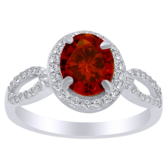 AFFY 1.50 Ct Oval Cut Simulated Garnet & White Sapphire Engagement Ring in 14k White Gold Over Sterling Silver Ring Size - 12.5