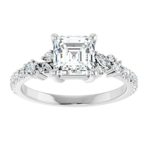 1.50 Ct Princess Cut Simulated Diamond Engagement Ring, Solitaire With Accents Diamond Anniversary Ring, Multi Stone Diamond Ring, Perfect Proposal Ring For Girlfriend, 925 Sterling Silver