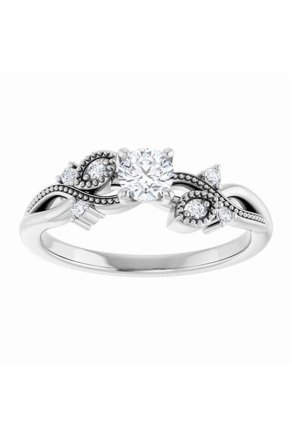 1.50 Ct Round Brilliant Cut Simulated Diamond Ring, Floral Cluster Halo Diamond Engagement Wedding Ring, Leafy Stackable Diamond Shank Anniversary Ring, 925 Sterling Silver, Promise Gift Ring
