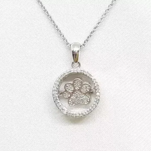 1.50 Ct Round Cut Lab-Created Diamond 14k White Gold Plated Dog Paw Pendant