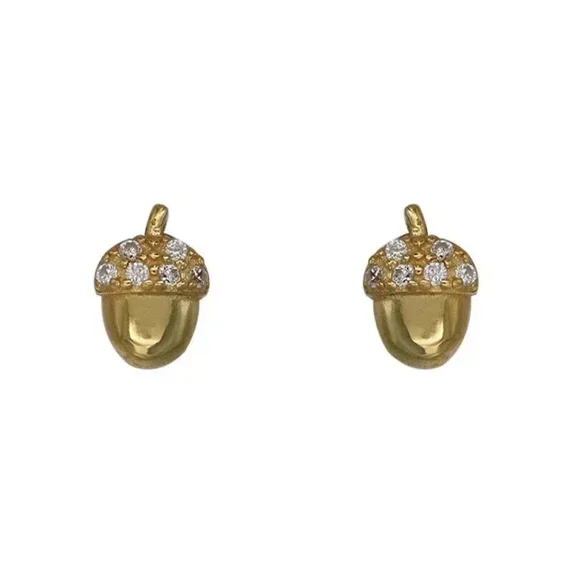 1.50 Ct Round Cut Lab-Created Diamond Acorn Stud Earrings 14K Yellow Gold Plated